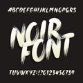 Noir alphabet font. Uppercase brushstroke letters and numbers.