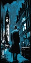 Detective walking on a noir city street
