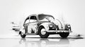 Noir Comic Art: Digitally Enhanced Old Beetle Car With Abstract Style