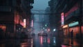 Noir neon-lit cityscape anime AI generated