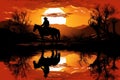 Noirish Silhouette cowboy horse. Generate AI Royalty Free Stock Photo