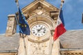 Architecture detail of the town hall of Noirmoutier, France with Royalty Free Stock Photo