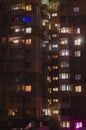 Noise, blur, defocus, soft focus, City apartments at night Royalty Free Stock Photo