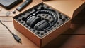 Noise-canceling headphones box, Ai-generated image Royalty Free Stock Photo