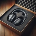 Noise-canceling headphones box, Ai-generated image Royalty Free Stock Photo