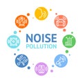Noise Pollution Concept Card Round Design. Vector