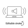 Noisy in laptop outline icon. loud or quiet sound. Computer problem. Editable stroke. Isolated vector illustration