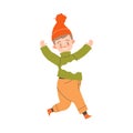 Noisy Little Boy in Hat Running and Laughing Vector Illustration