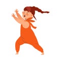 Noisy Little Girl with Braid Wearing Jumpsuit Claiming Attention with Outstretched Arms Vector Illustration