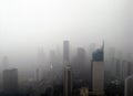 Noisy photo of air pollution in a city. Aerial view Royalty Free Stock Photo