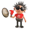 Noisy punk rocker is speaking through an amplified megaphone, 3d illustration Royalty Free Stock Photo