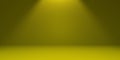 Noisy yellow empty background with studio spotlight on top in the form of a cone with darkened edges. 3d render Royalty Free Stock Photo