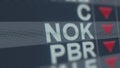 NOKIA ADR NOK stock ticker with decreasing arrow, conceptual Editorial crisis related loopable animation