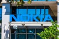 Nokia logo on corporate campus in Silicon Valley. Nokia is Finnish multinational telecommunications, information technology, Royalty Free Stock Photo