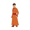 Nomad Mongol Man, Central Asian Character in Traditional Clothing Vector Illustration