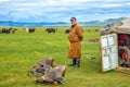 Nomad Next To HIs Home Watching Over Herd of Yaks