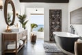 Nomadic Coastal Fusion in Darker Whites: A Seamless Textural Blend Luxury Modern Bathroom