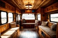Nomadic Home Exploring the Rustic Interior of a Van Life Bus.AI Generated