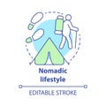 Nomadic lifestyle concept icon. Moving from place to place idea thin line illustration. Human migration, living with no