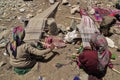 Nomadic people working various handicrafts carpets, rugs, etc. to sell in the city near the high altitude lake of Tso Moriri