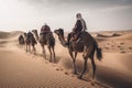 nomadic tribe traveling by camel on desert sands