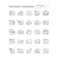 Nomadic vacations linear icons set