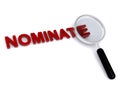 nominate with magnifier glass on white Royalty Free Stock Photo