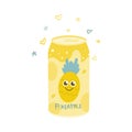 Non-alcoholic pineapple drink in an aluminum can. Cold carbonated juice, sweet water. Vector illustration in a flat style on a