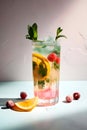 Non-alcoholic refreshing summer cocktail with raspberry on a light background. Generated AI