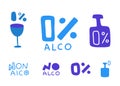 Non-alcoholic sign, alcohol free set. Healthly food concept icon