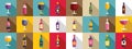 Non-alcoholic wine icons set flat vector. Summer party drink Royalty Free Stock Photo