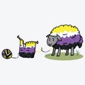 Cute non binary fluffy sheep cartoon illustration motif set. Hand drawn isolated knitting yarn elements clipart for pride