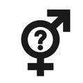 Non binary gender and sex - male and female symbol with question mark. Ambiguity and ambiguous and unknown binarism.