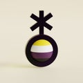 Non-binary pride flag in a form of nonbinary symbol. Yellow, White, Purple and Black flag. Asterisk star gender symbol