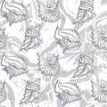 Non-directional abstract seamless pattern with Fluid Art and seashell.