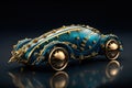 non-existent car of the future with streamlined shapes made of gold and stones
