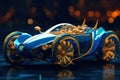 non-existent car of the future with streamlined shapes made of gold and stones