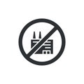 Non factory glyph black icon. Environment protect vector pictogram. Non-pollution technology. Button for web page, app, promo. UI Royalty Free Stock Photo