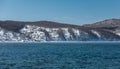 The non-freezing Angara river. Ripples on the blue water.