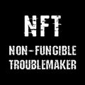 Non Fungible Troublemaker NFT text art design for printing. Trendy typography illustration, hipster style. Gift for crypto