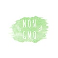 Non GMO. Eco, organic labels. Green abstract hand drawn watercolor background. Natural, organic food or cosmetic, bio Royalty Free Stock Photo