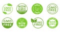 Non GMO labels. GMO free icons. Organic cosmetic. Healthy food concept. No GMO design element for tags, product packag Royalty Free Stock Photo