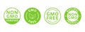 Non GMO labels. GMO free icons. Organic and natural cosmetic. Eco, vegan, bio. Healthy food concept. No GMO design Royalty Free Stock Photo