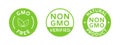 Non GMO labels. GMO free icons. Healthy food concept. Organic cosmetic. No GMO design elements for tags, product package