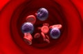 Non-hodgkin lymphoma NHL cells in the blood flow - section view 3d illustration