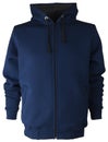 Non-print isolated dark blue cotton polyester sweatshirt blouse hoodie with zipper