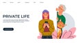 Non respect of private life landing page. Curious old lady gossip listen overhear and spy out corner