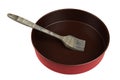 Non-stick cake pan and silicone brush isolated on white background Royalty Free Stock Photo