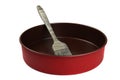 Non-stick cake pan and silicone brush isolated on white background Royalty Free Stock Photo