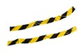 Non straight yellow and black barricade tape on white background with clipping path Royalty Free Stock Photo